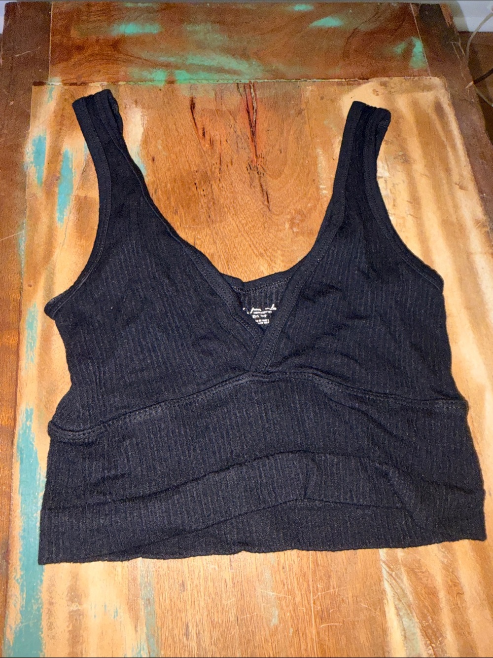 Urban Outfitters Black Ribbed V-Neck Cropped Tank